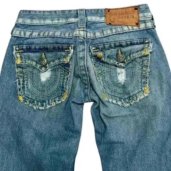 True Religion Y2K Distressed Grunge Stitch Joey Flare Jeans